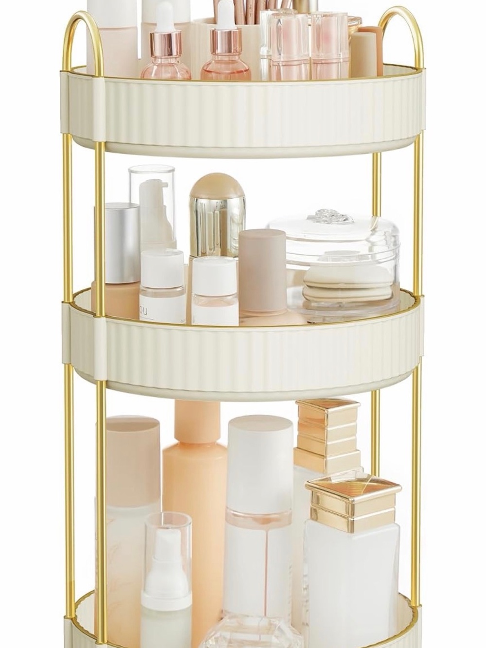 Cream & Gold 3-Tier Rotating Vanity Organizer - Home Storage
